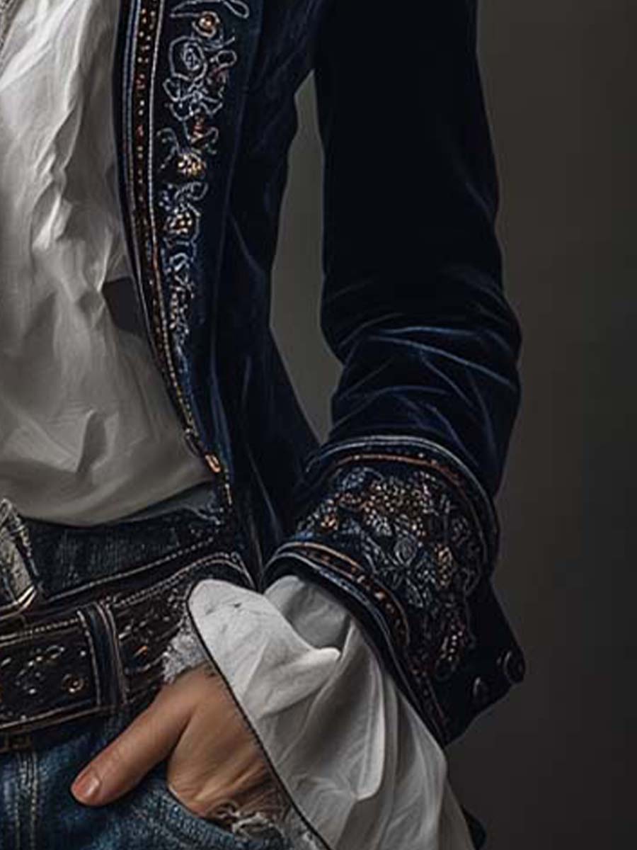 Odette™ | Embroidered Velvet Longline Jacket