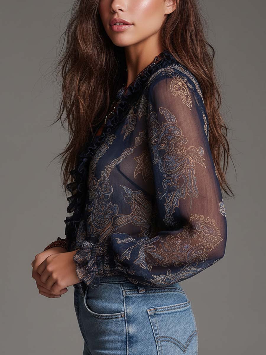 Arabella™ | Paisley Ruffle Chiffon Blouse