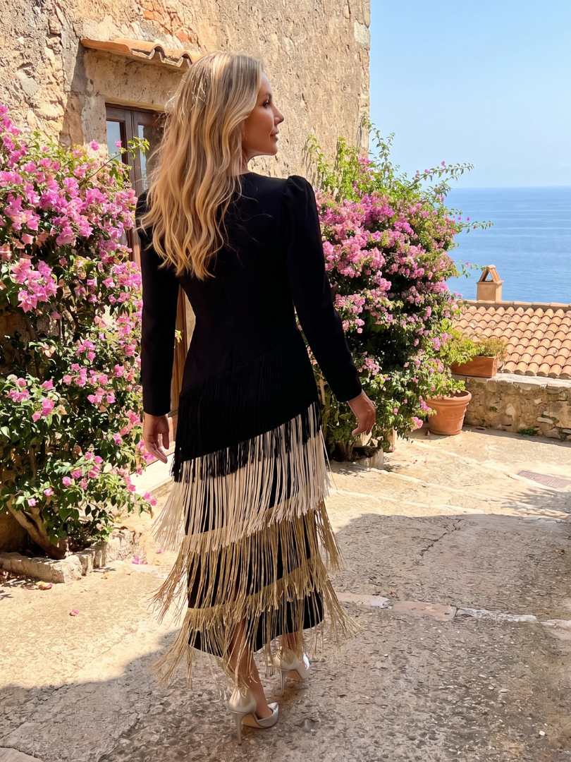 Ivy & Grace Long Sleeve Soft Fringe Skirt Midi Dress
