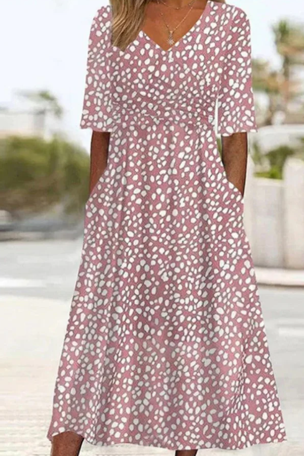 COLETTE | ELEGANT POLKA DOT MIDI DRESS FLATTERING FOR THE TUMMY