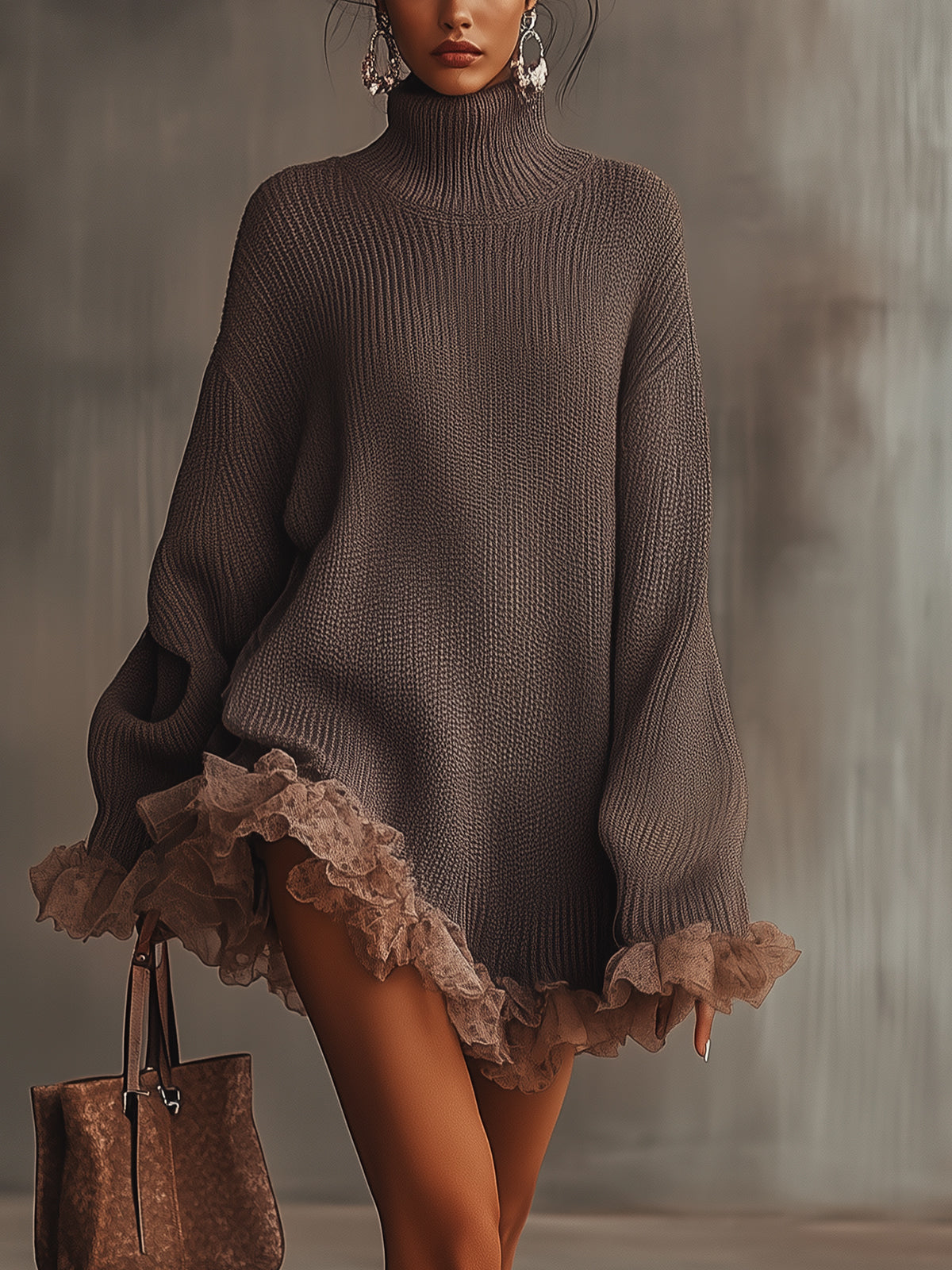 Louise | Warm Knitted Turtleneck Dress with Ruffles