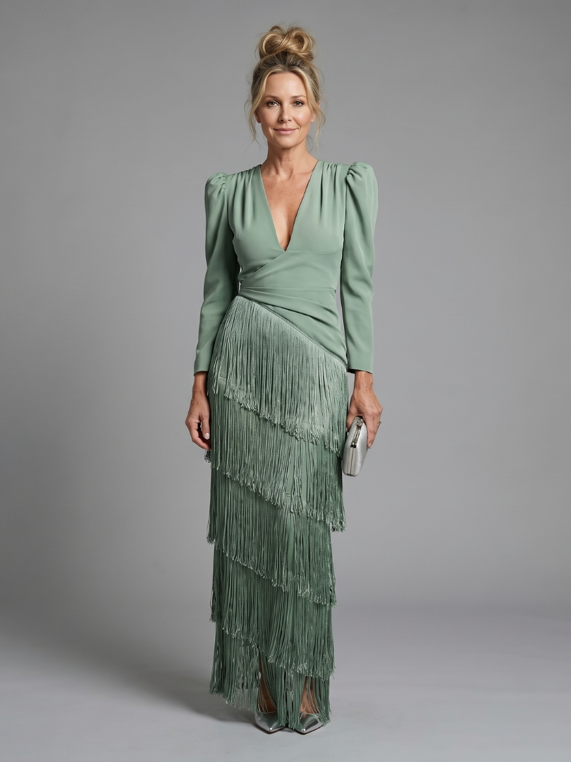 Ivy & Grace Long Sleeve Soft Fringe Skirt Midi Dress