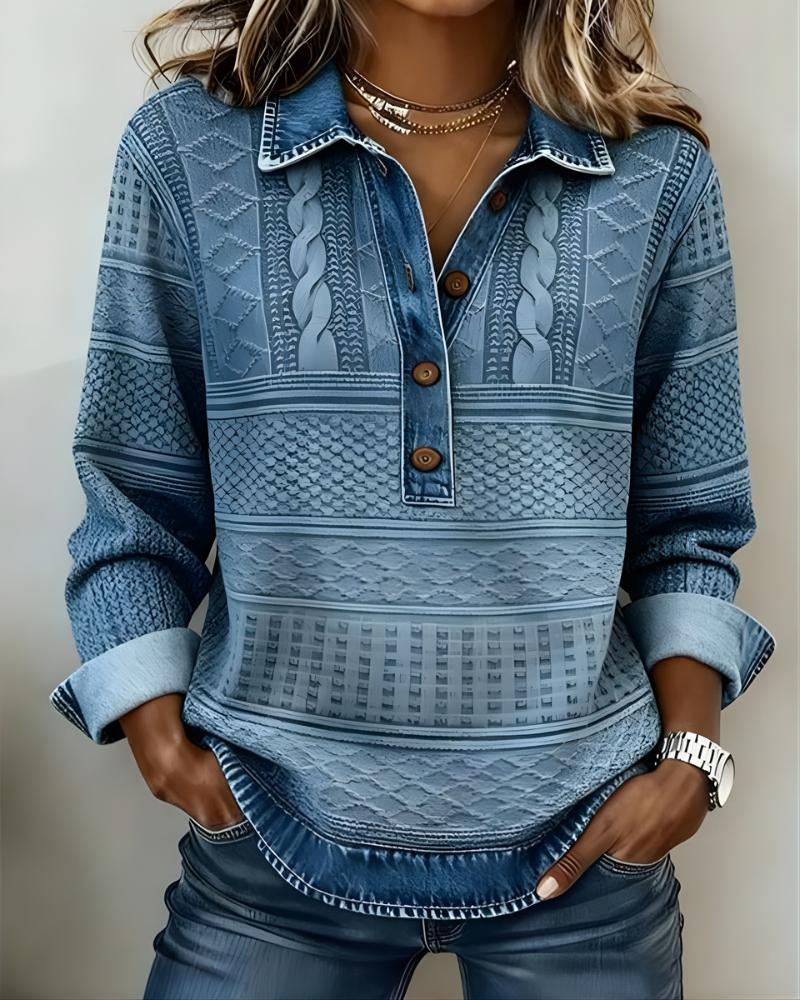 Rowan™ | Denim-Collar Half-Button Sweatshirt