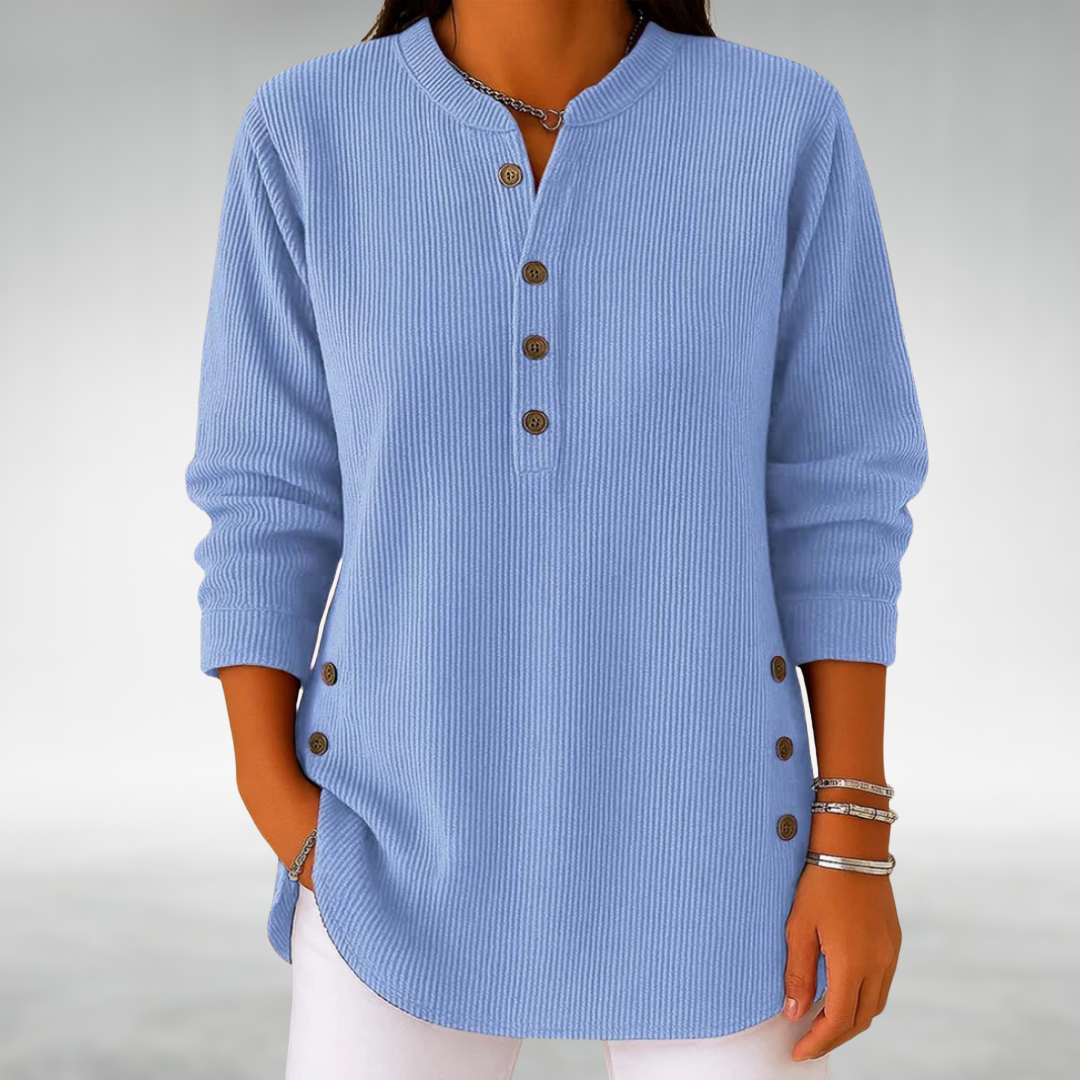Lilian™ | Corduroy V-Neck Button Top