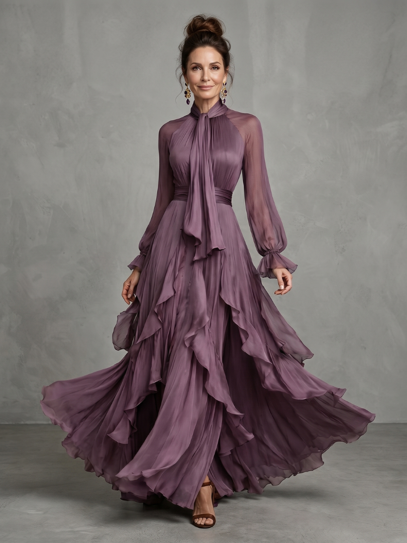 Ivy & Grace Tie Neck Ruffle Tiered Maxi Dress