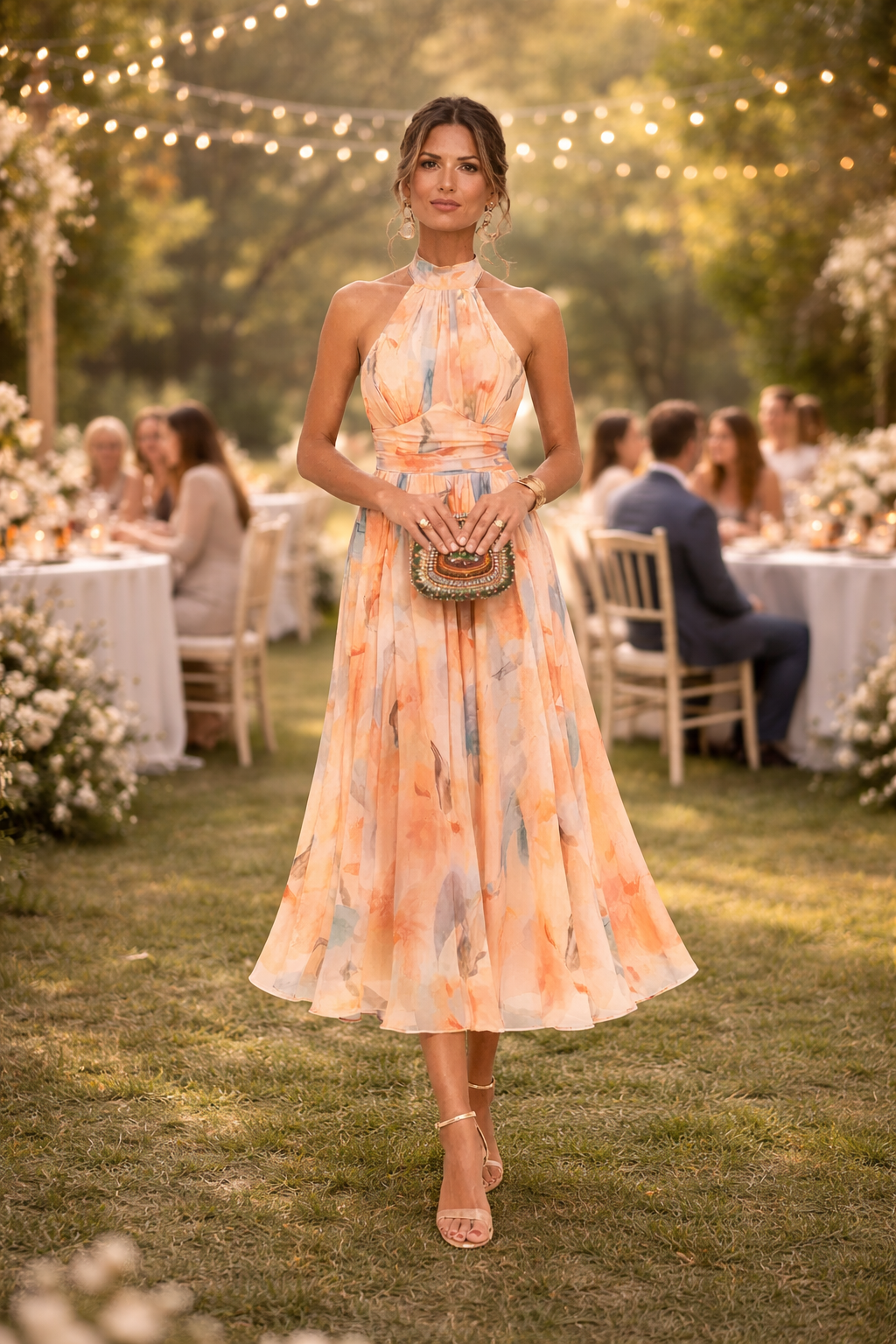 Esther™ | Halter Neck Watercolour Print Dress