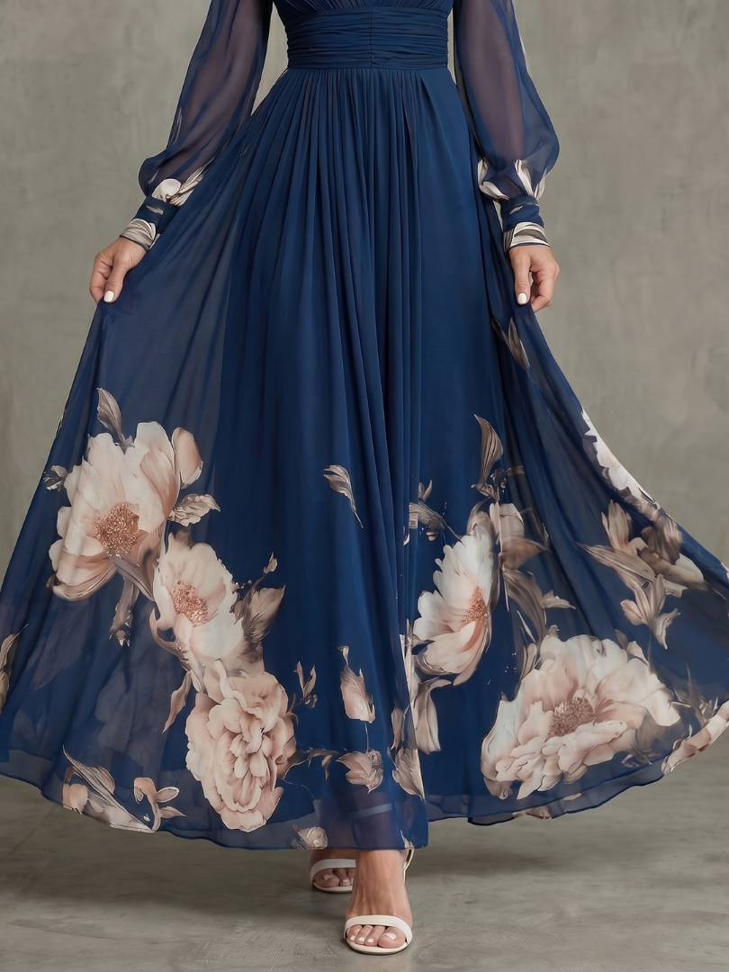 Ivy & Grace Pleated Sheer Sleeves Maxi Dress