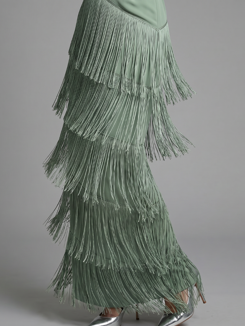 Ivy & Grace Long Sleeve Soft Fringe Skirt Midi Dress