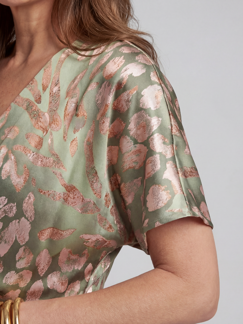 Ivy & Grace™ | Abstract Print V Neck Twist Waist Midi Dress