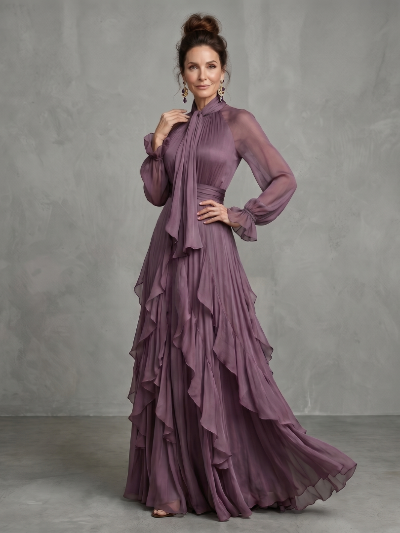 Ivy & Grace Tie Neck Ruffle Tiered Maxi Dress