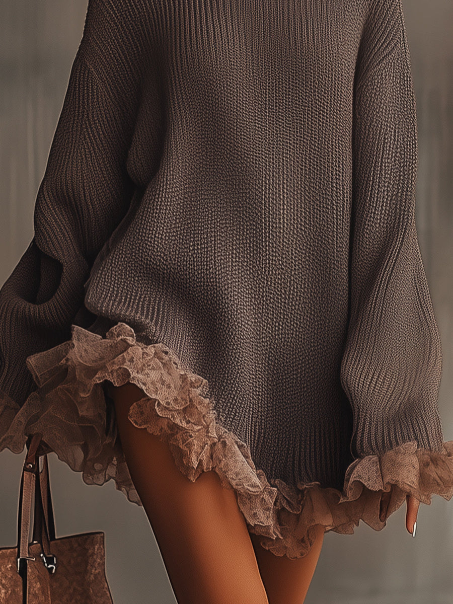 Louise | Warm Knitted Turtleneck Dress with Ruffles