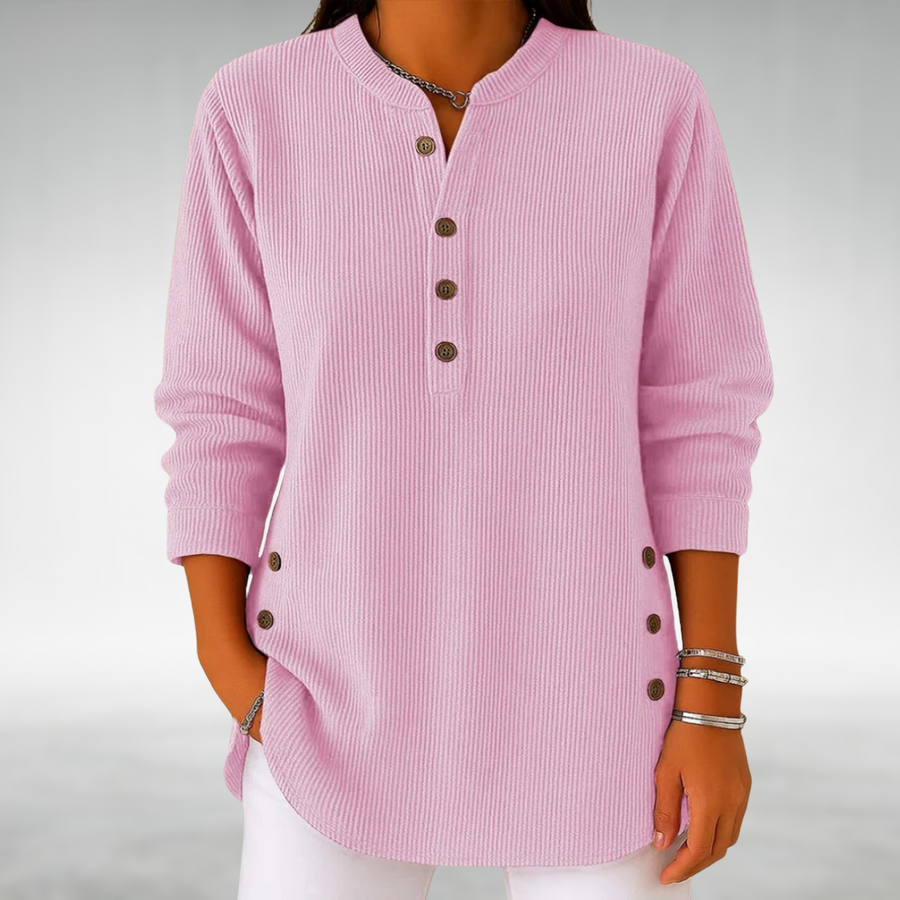 Lilian™ | Corduroy V-Neck Button Top