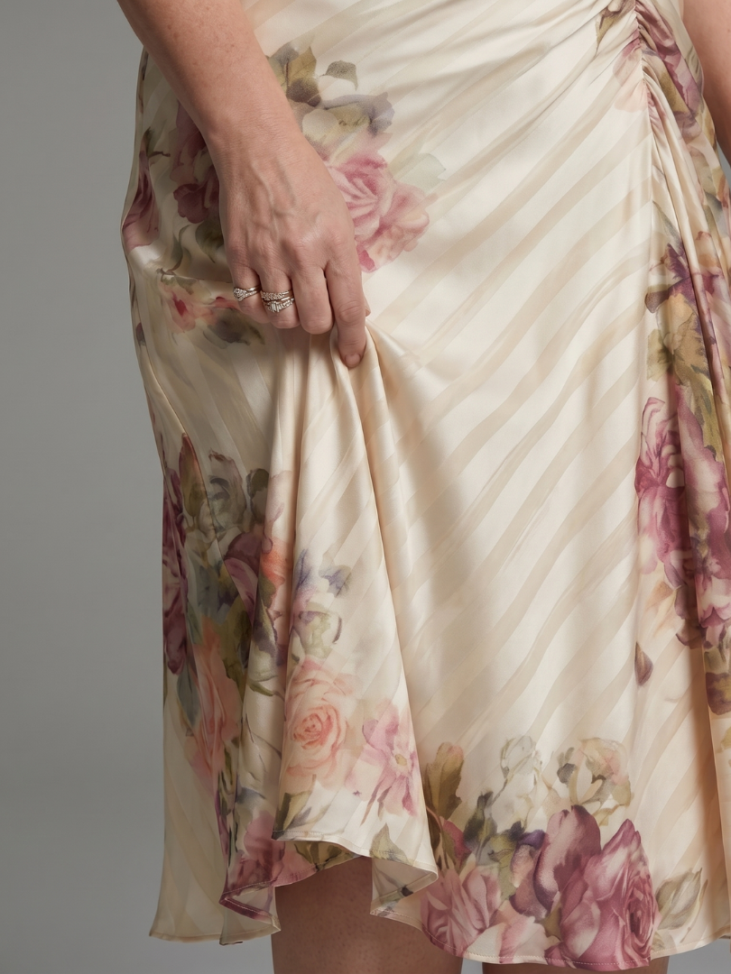 Ivy & Grace  Flutter Sleeve Wrap Floral Stripe Print Midi Dress