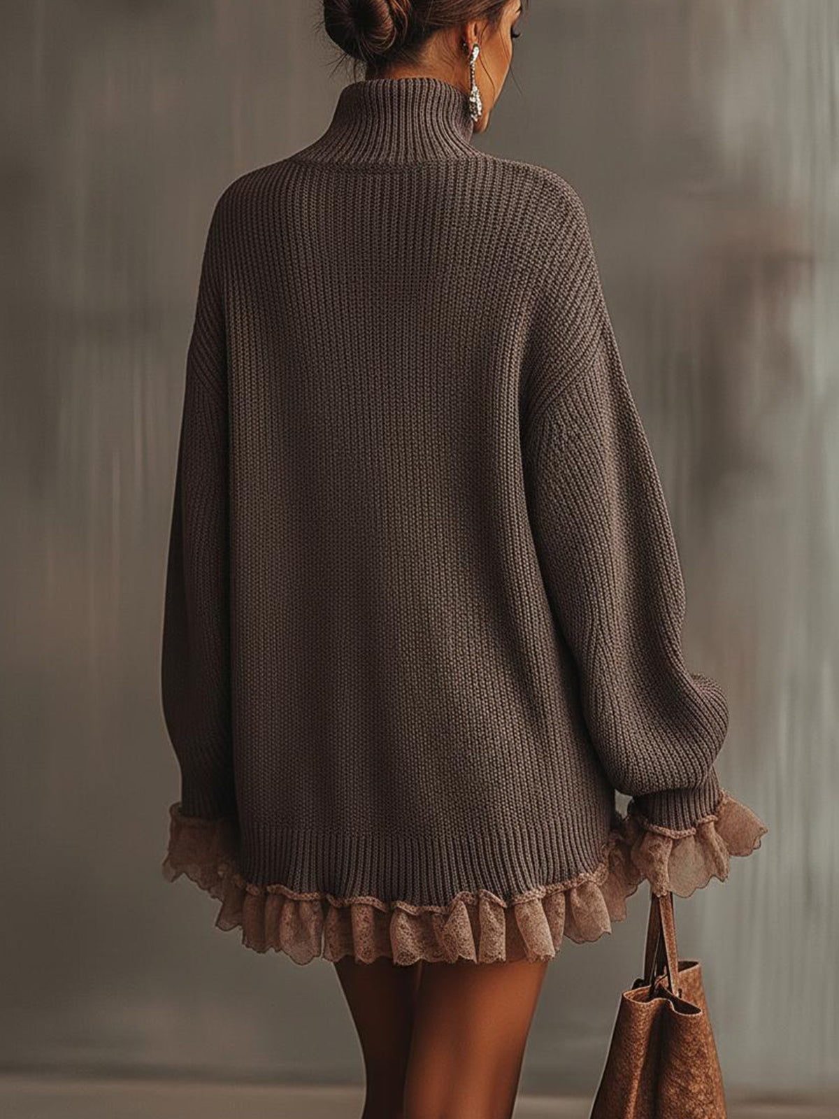 Louise | Warm Knitted Turtleneck Dress with Ruffles
