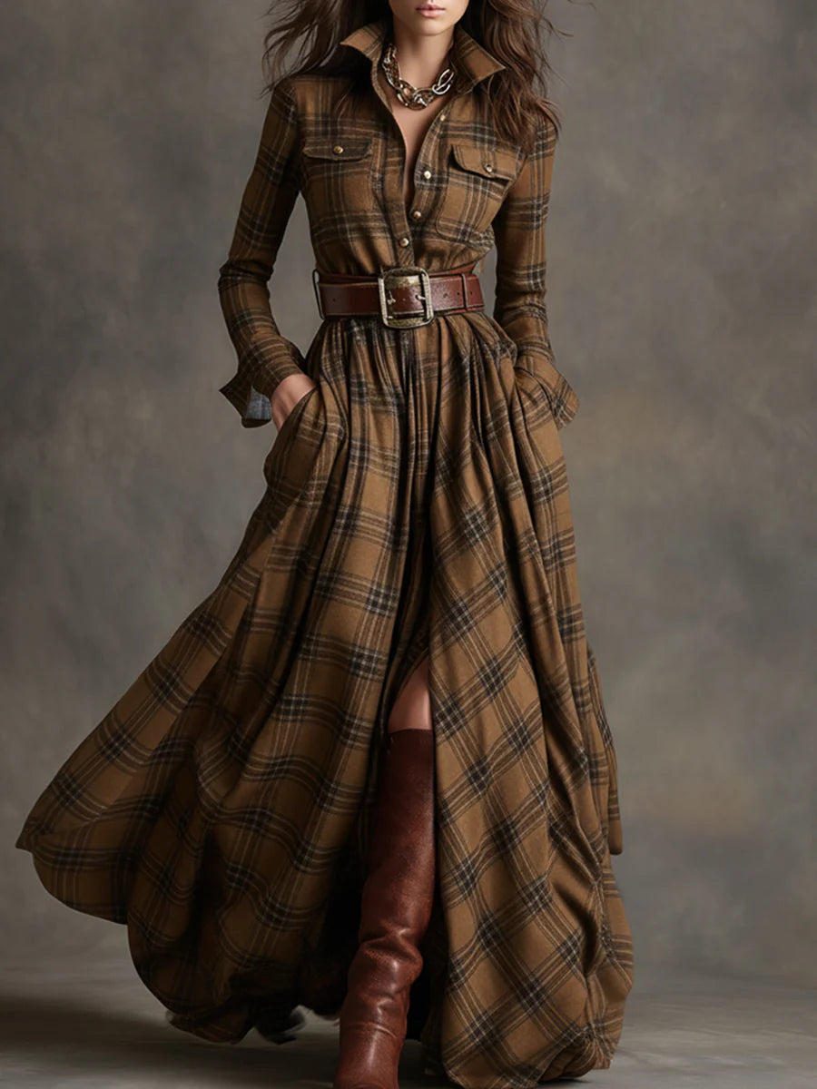 Beatriz | Belted Plaid Long Dress