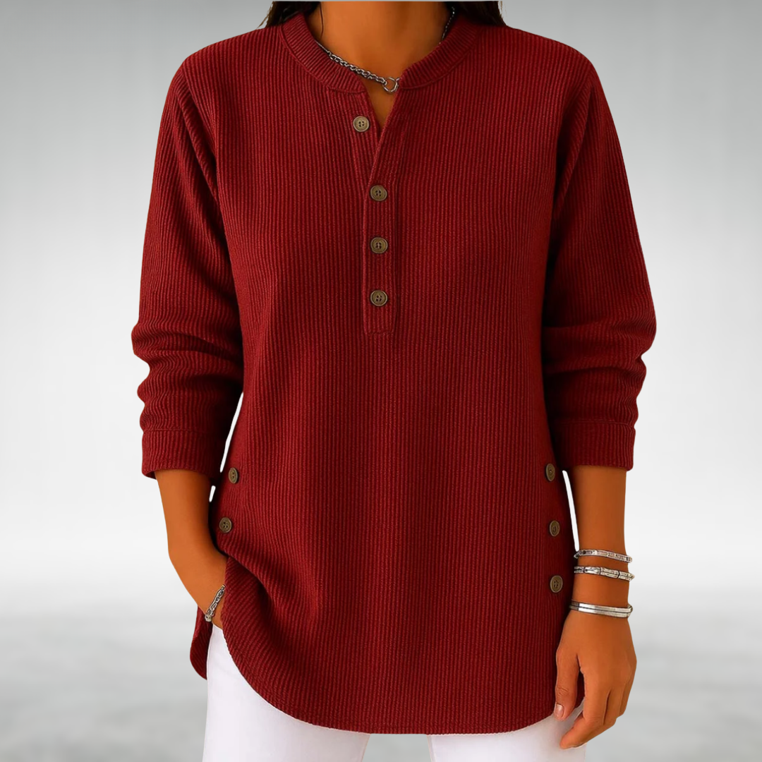 Lilian™ | Corduroy V-Neck Button Top