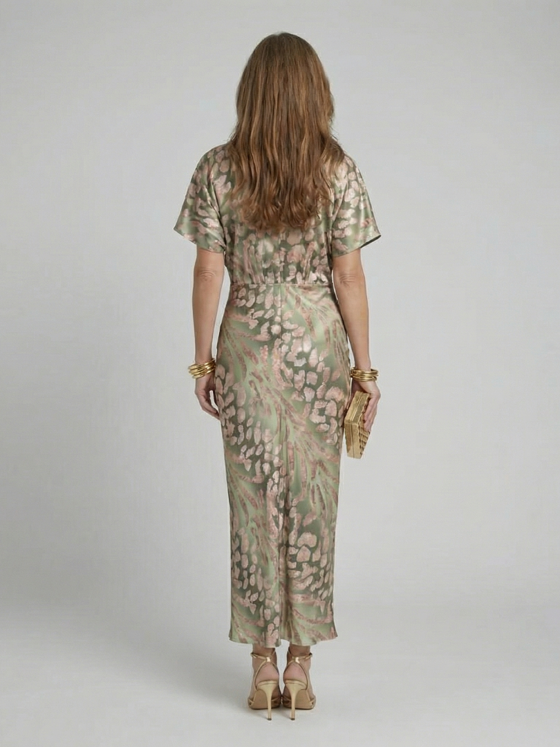 Ivy & Grace™ | Abstract Print V Neck Twist Waist Midi Dress
