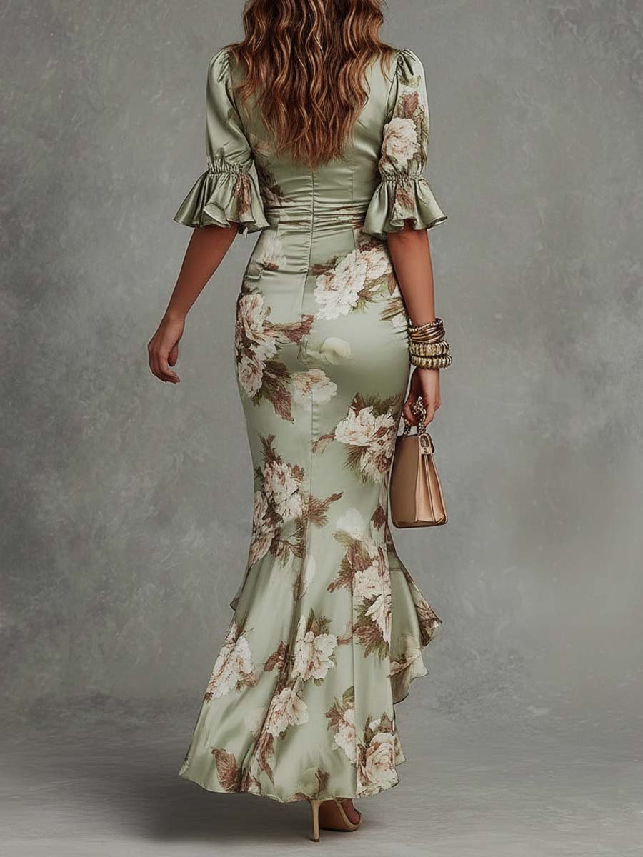 Anastasia | Floral Print Satin Long Dress