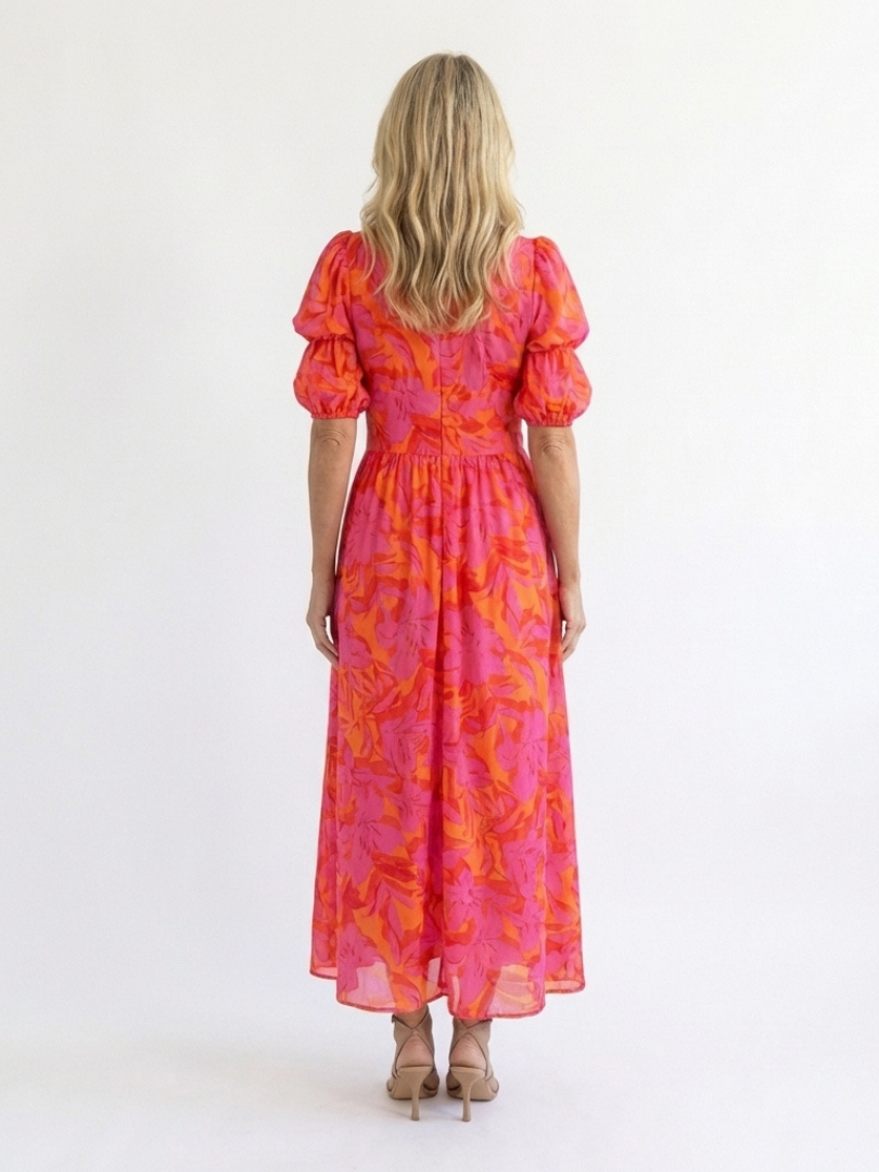 Ivy & Grace™ | Floral V Neck Puff Sleeve Midi Dress