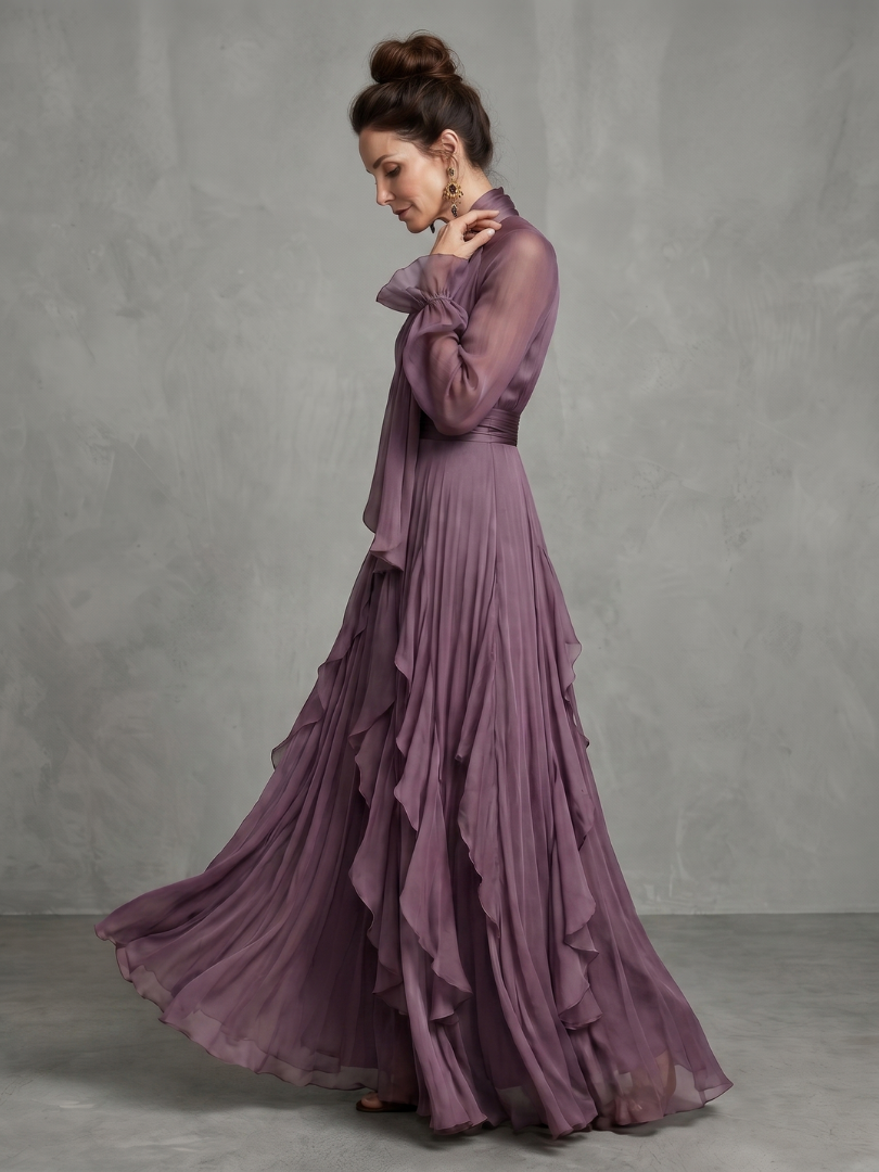 Ivy & Grace Tie Neck Ruffle Tiered Maxi Dress