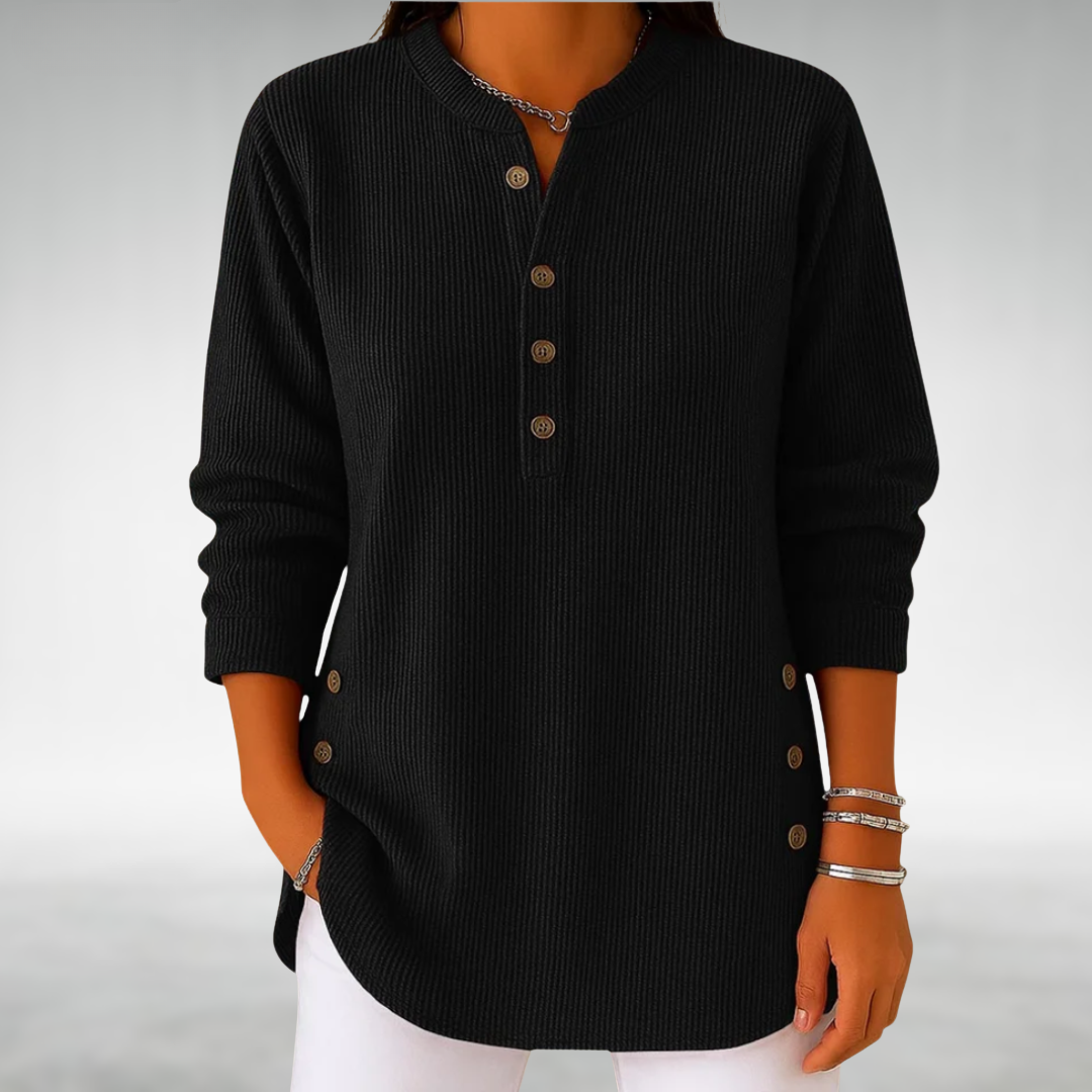 Lilian™ | Corduroy V-Neck Button Top