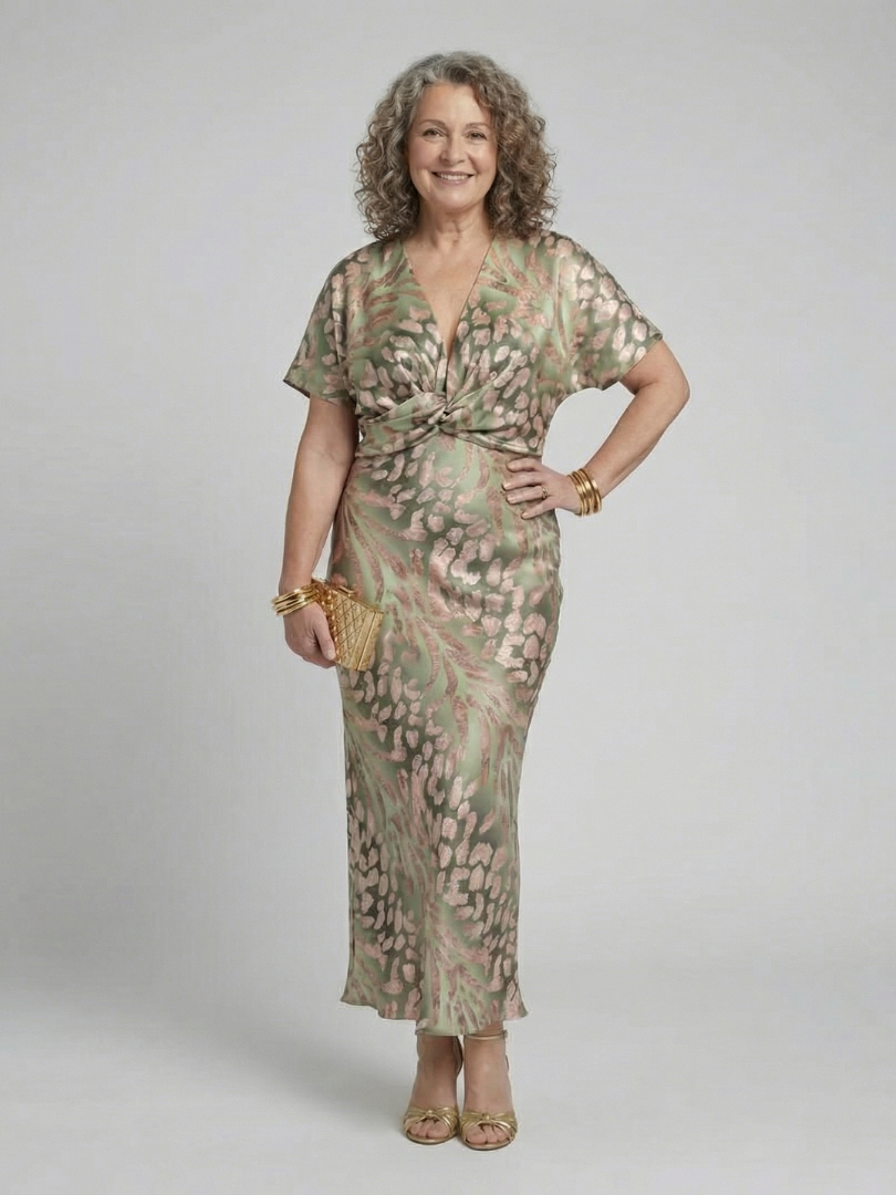 Ivy & Grace™ | Abstract Print V Neck Twist Waist Midi Dress