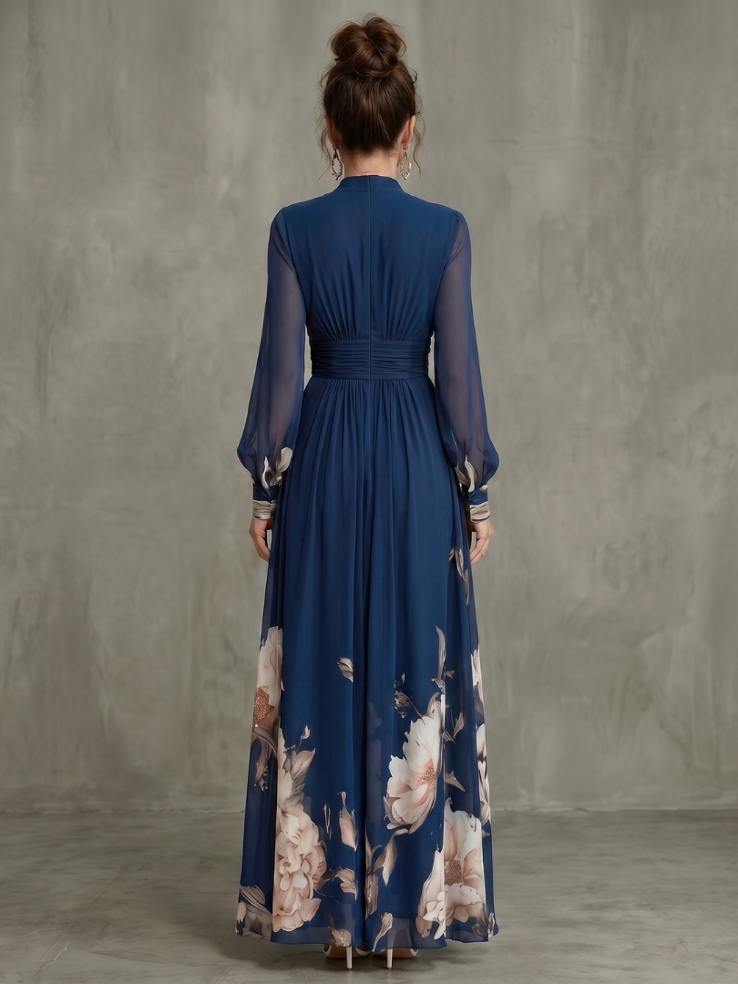 Ivy & Grace Pleated Sheer Sleeves Maxi Dress