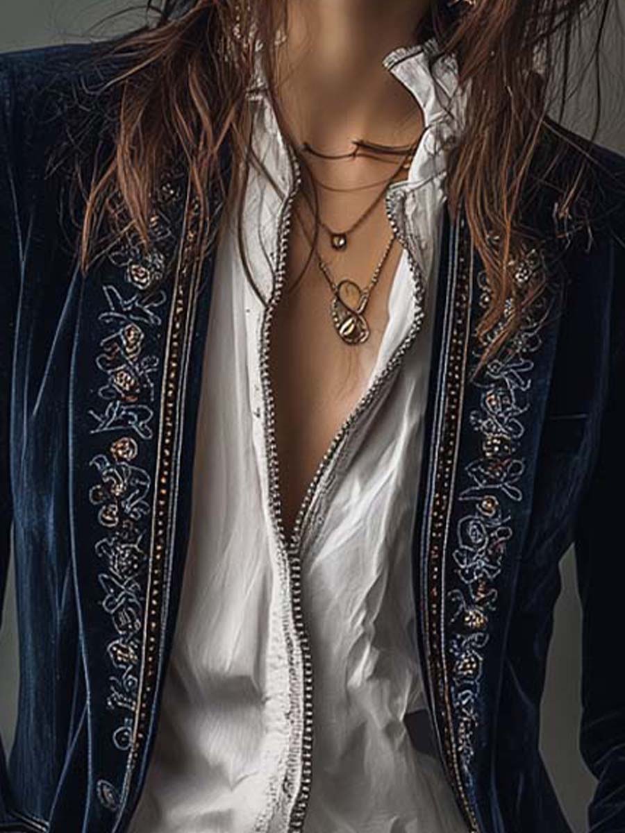 Odette™ | Embroidered Velvet Longline Jacket