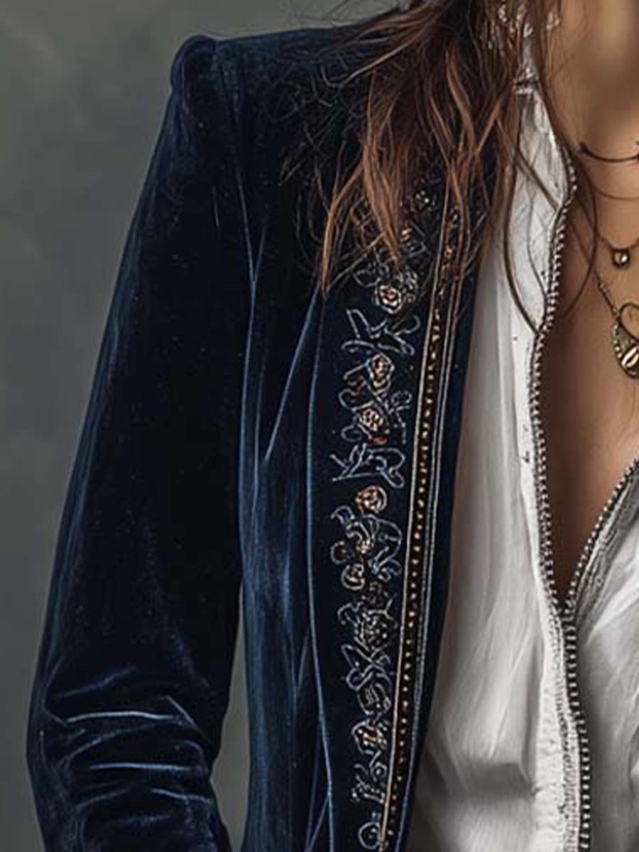 Odette™ | Embroidered Velvet Longline Jacket