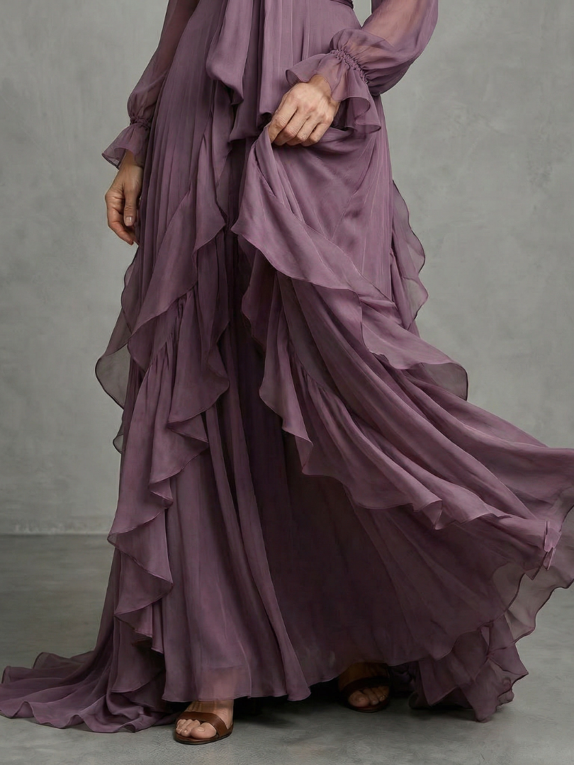 Ivy & Grace Tie Neck Ruffle Tiered Maxi Dress