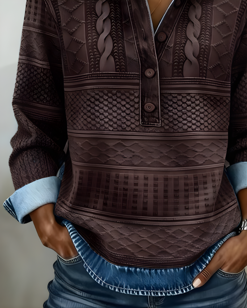 Rowan™ | Denim-Collar Half-Button Sweatshirt