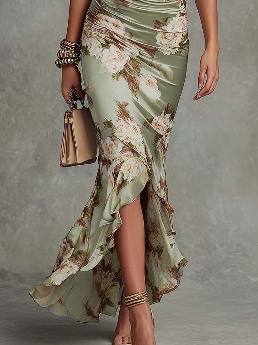 Anastasia | Floral Print Satin Long Dress