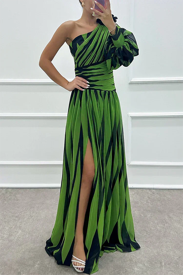 Ivy & Grace™ |Elegant Striped Maxi Dress with One Shoulder