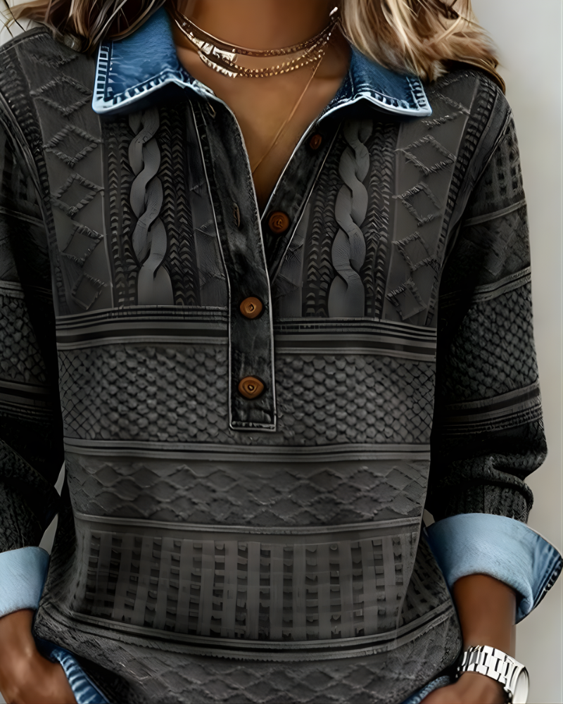 Rowan™ | Denim-Collar Half-Button Sweatshirt