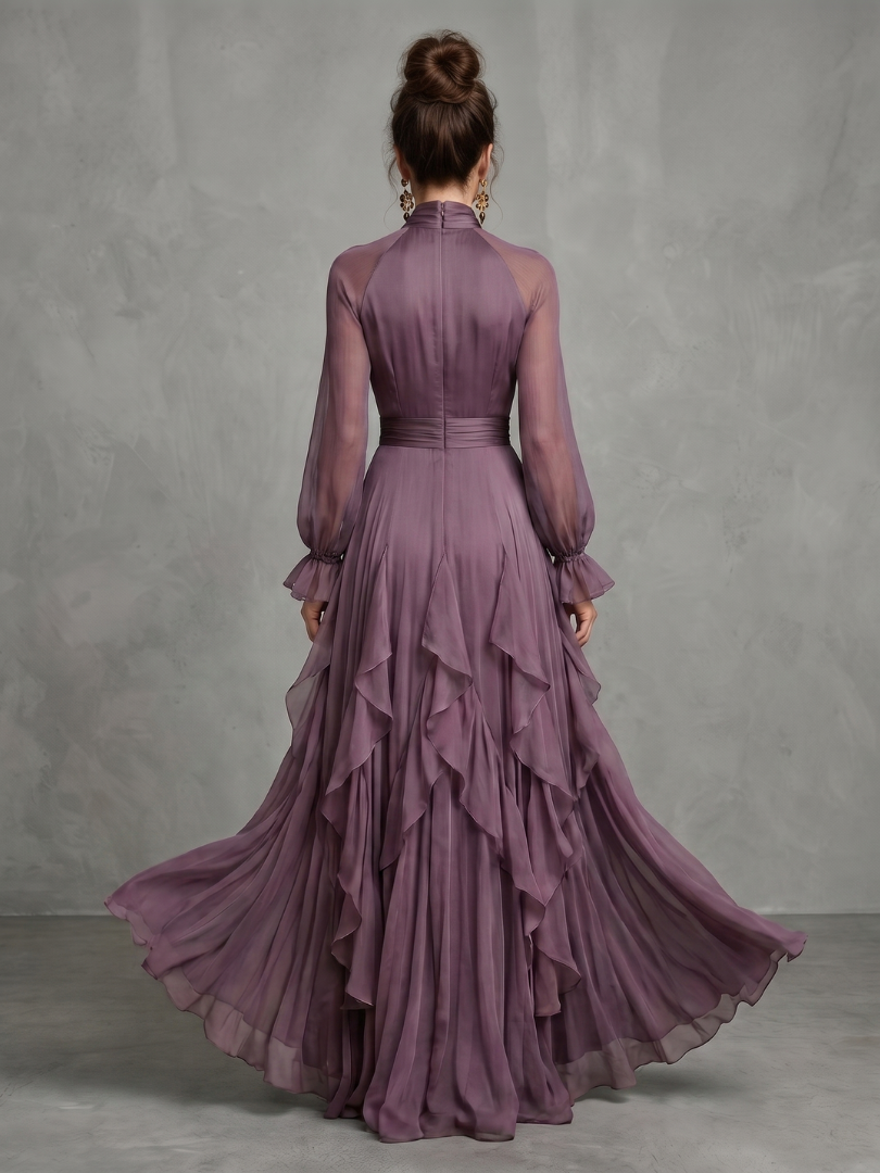 Ivy & Grace Tie Neck Ruffle Tiered Maxi Dress