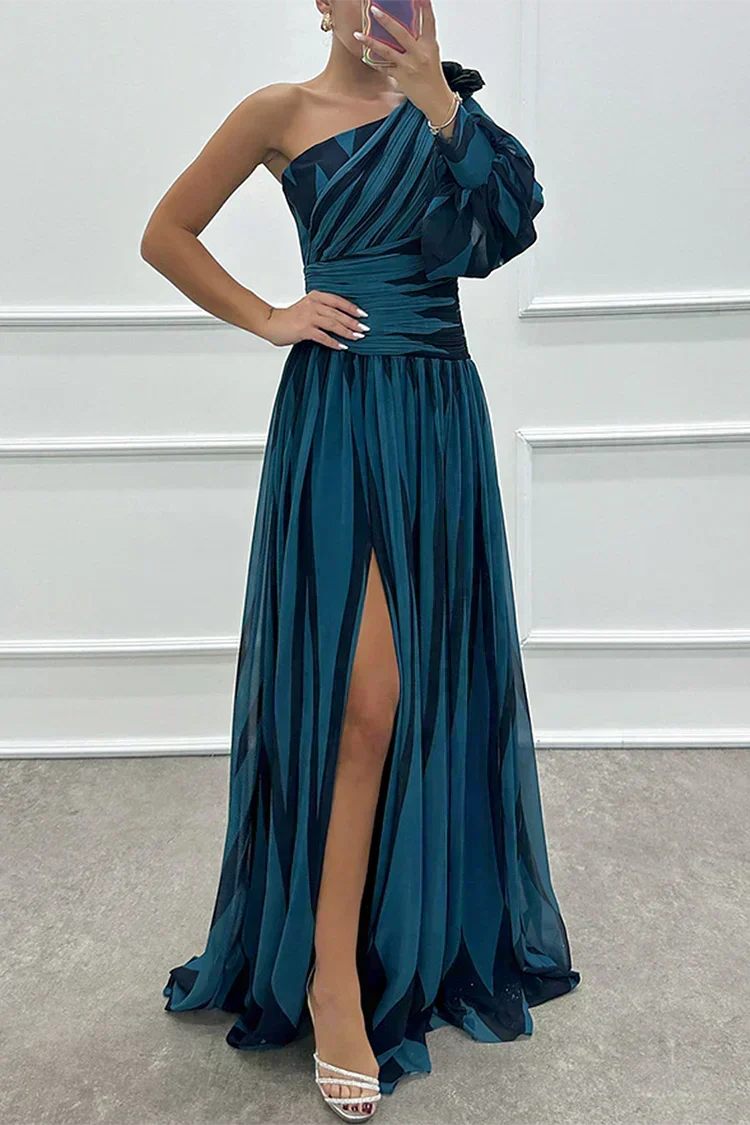 Ivy & Grace™ |Elegant Striped Maxi Dress with One Shoulder