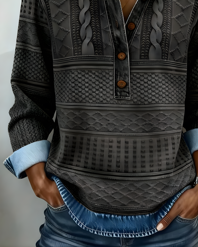Rowan™ | Denim-Collar Half-Button Sweatshirt