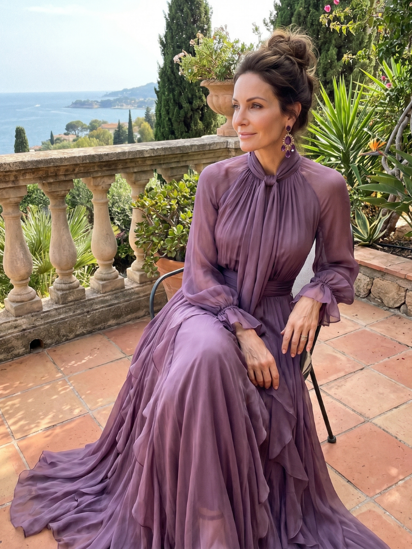 Ivy & Grace Tie Neck Ruffle Tiered Maxi Dress