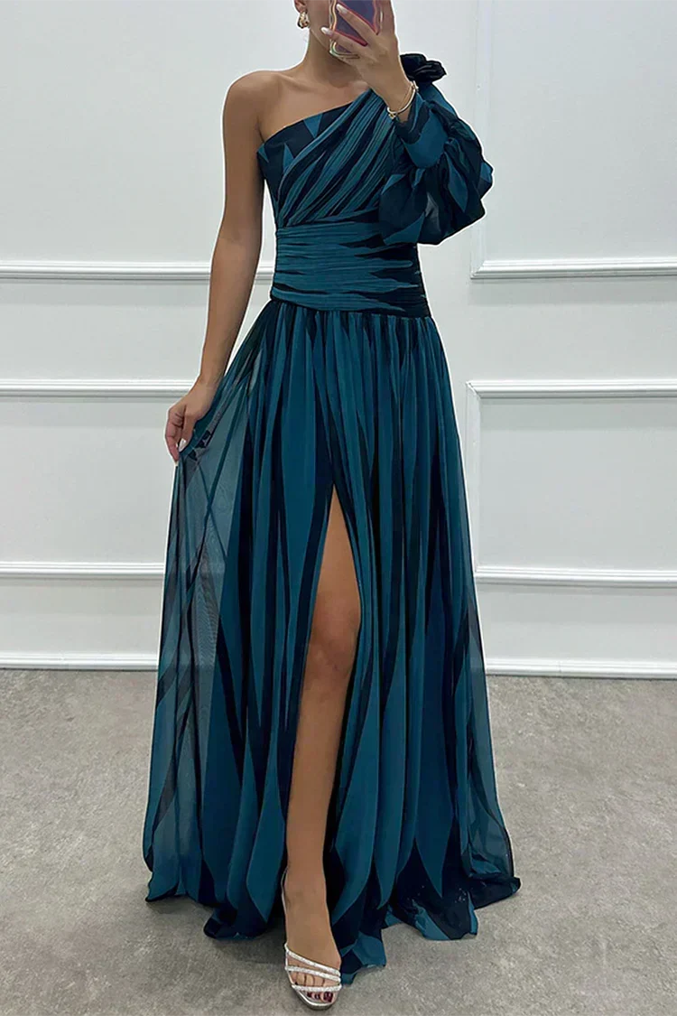 Ivy & Grace™ |Elegant Striped Maxi Dress with One Shoulder
