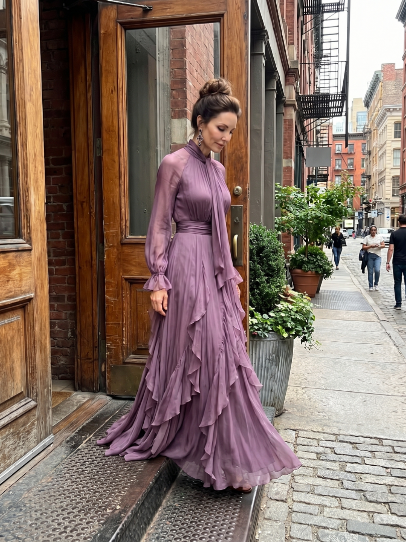 Ivy & Grace Tie Neck Ruffle Tiered Maxi Dress