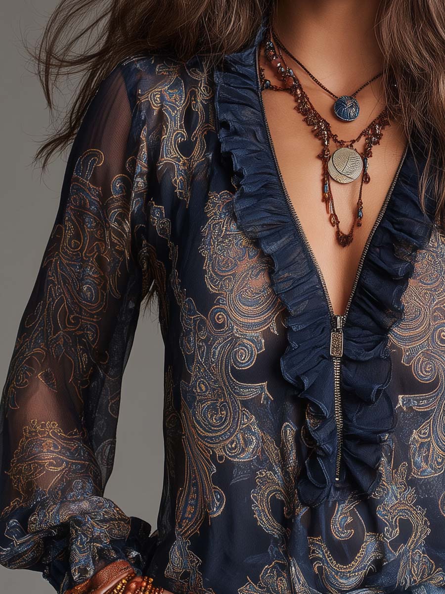 Arabella™ | Paisley Ruffle Chiffon Blouse