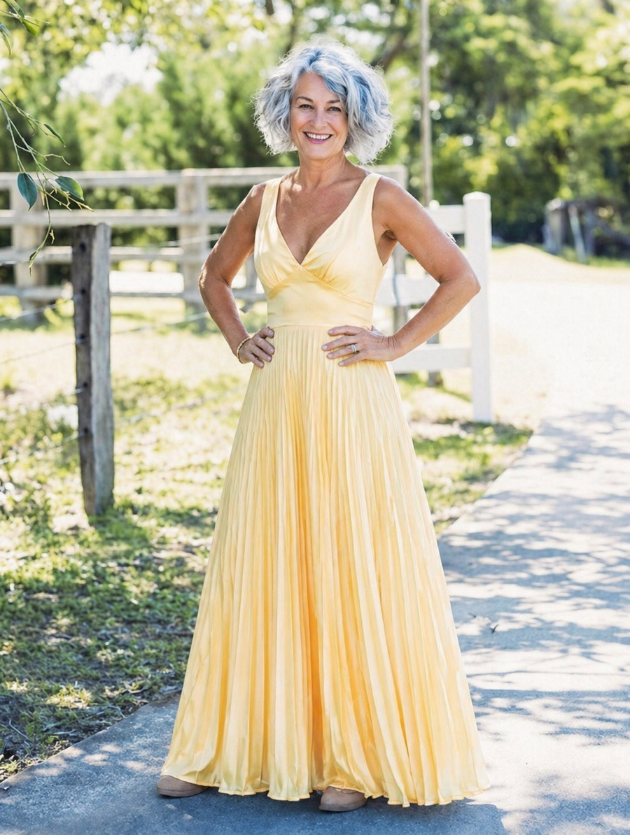 Ivy & Grace™ | Pleated V-Neck Maxi Dress