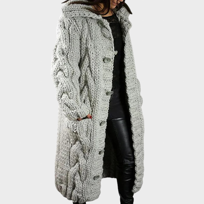 Karina™ | Hooded Cable-Knit Longline Cardigan