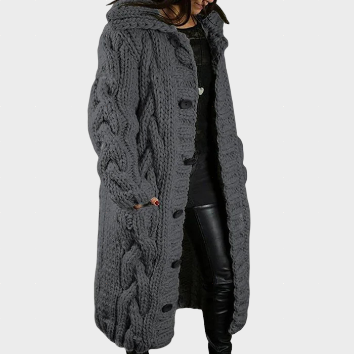 Karina™ | Hooded Cable-Knit Longline Cardigan
