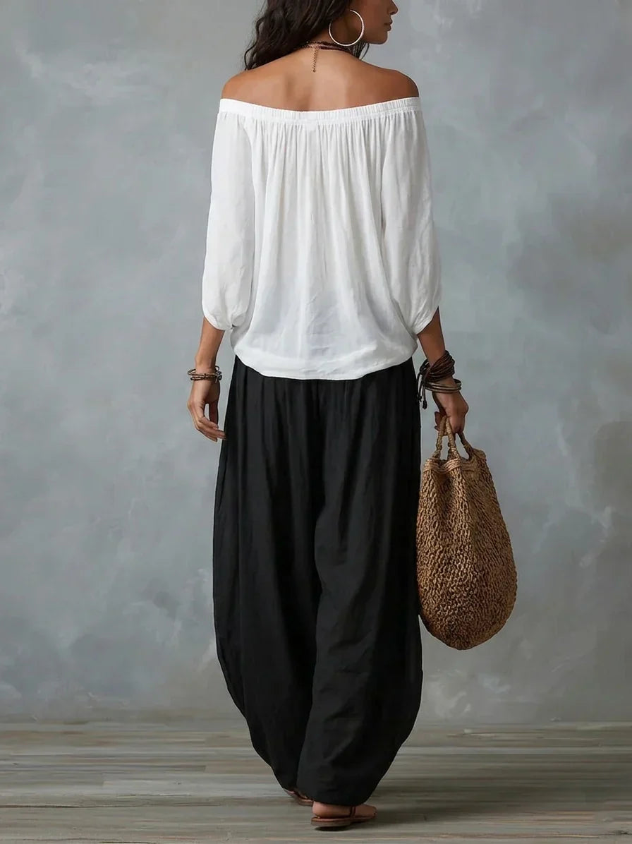 Sofia Off-Shoulder Top & Lantern Trousers Set