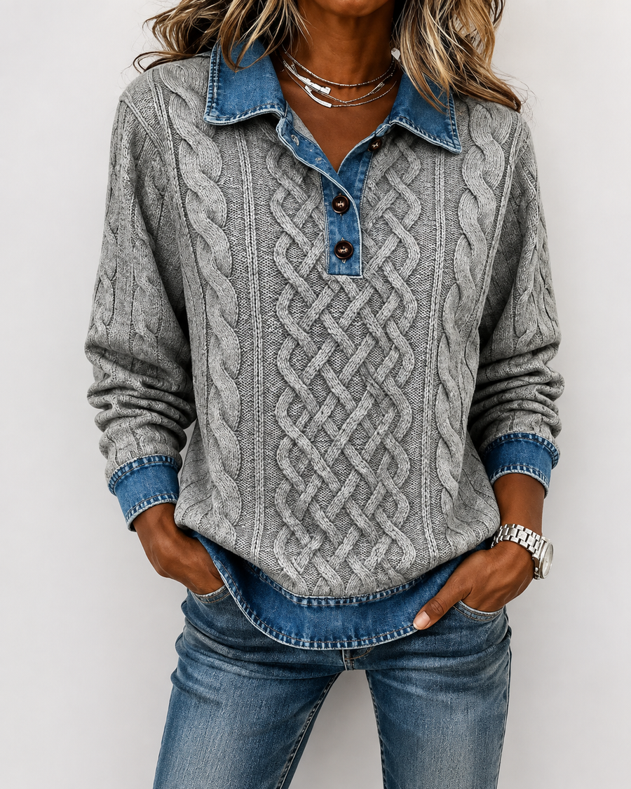 Sloane™ | Cable-Knit Denim Collar Jumper