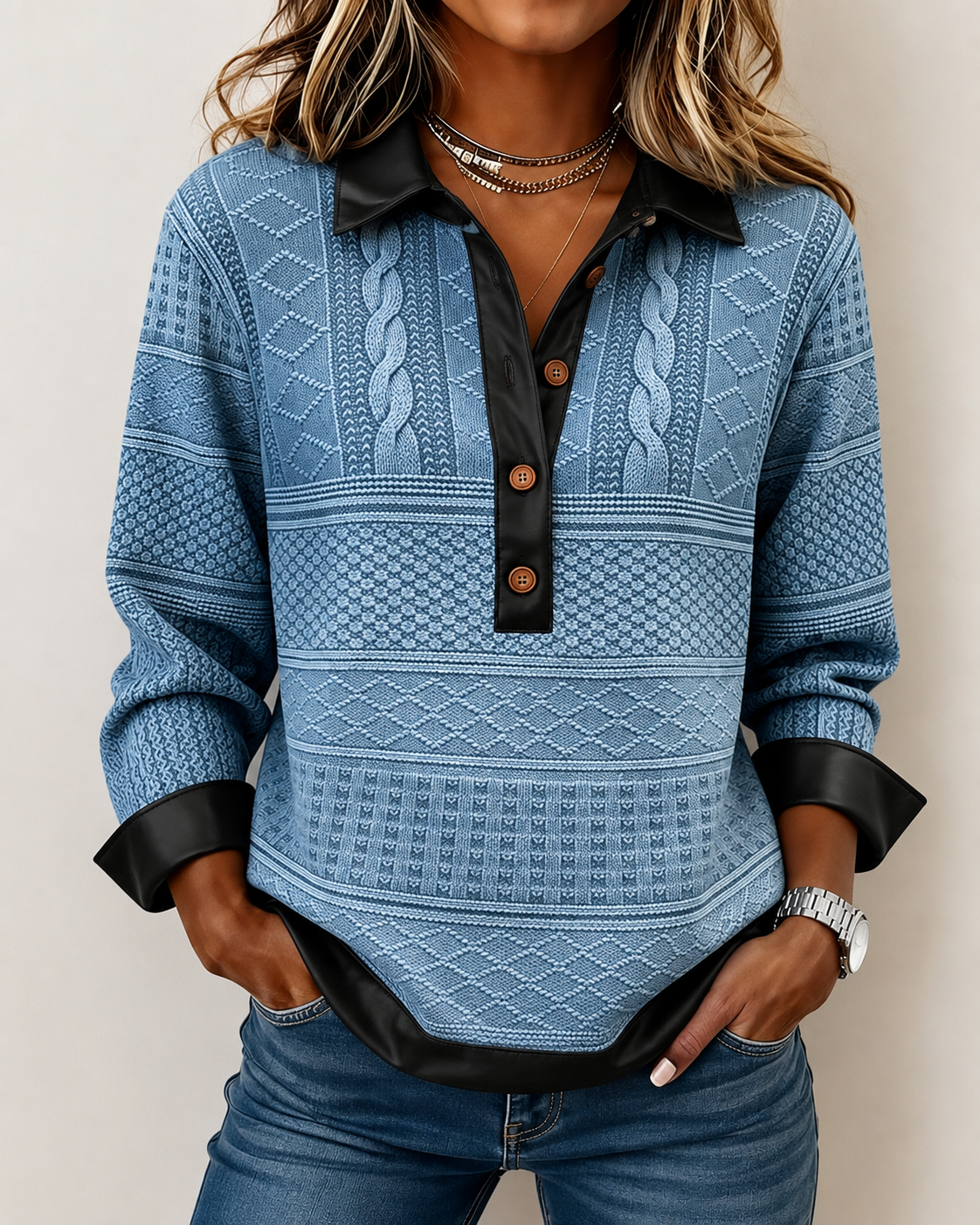 Celeste™ | Patterned Contrast Knit Jumper
