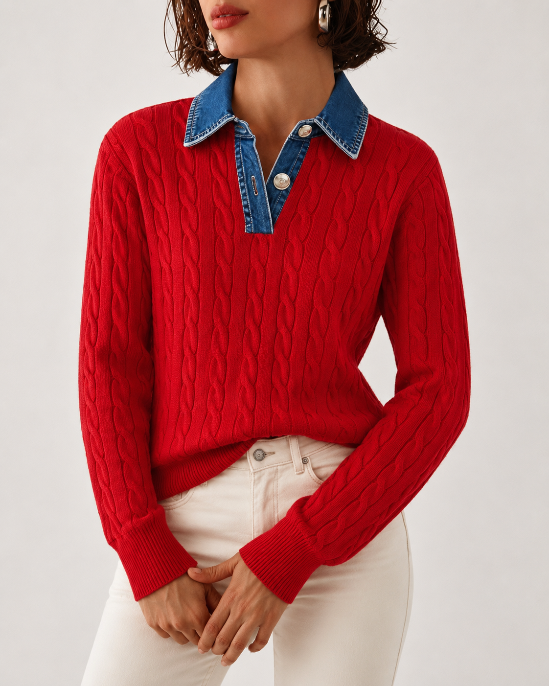 Sloane™ | Cable-Knit Denim Collar Jumper