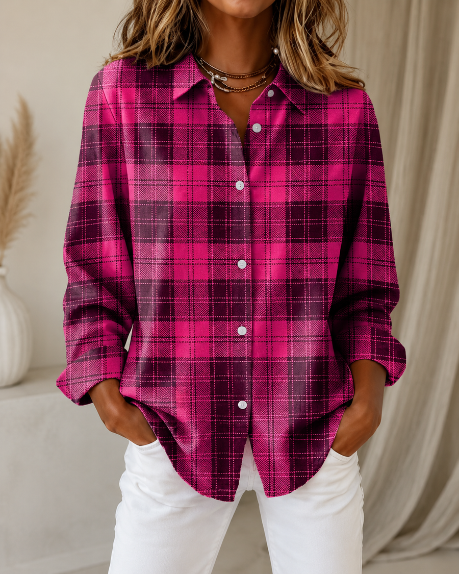 Vivia™ | Fuchsia Plaid Relaxed Button Shirt