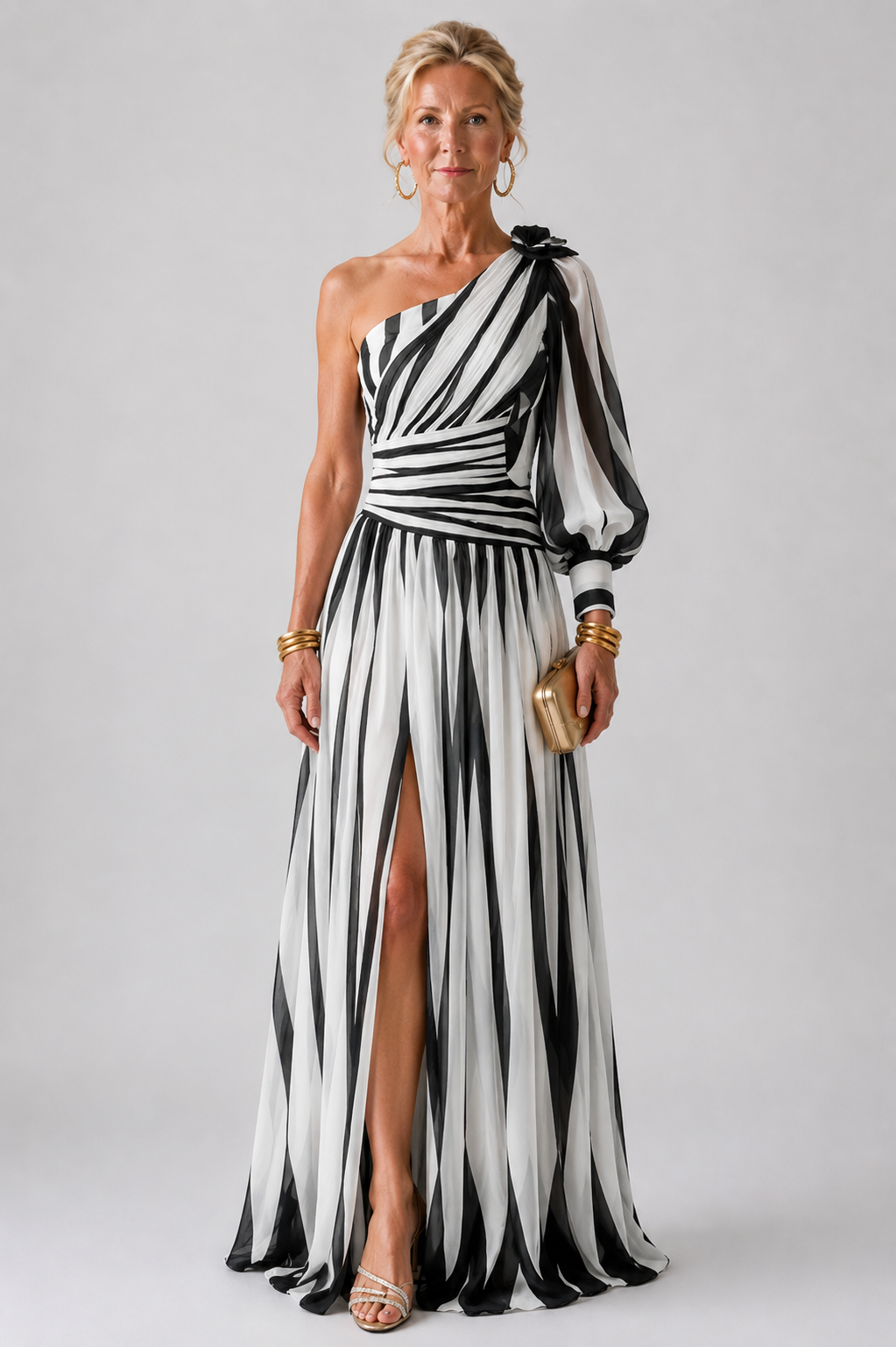 Ivy & Grace™ |Elegant Striped Maxi Dress with One Shoulder